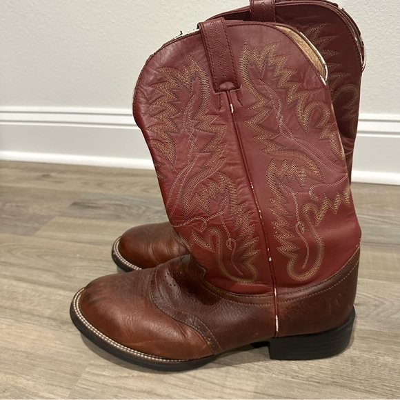 Justin Boots Shoes Justin Brown Leather Saddle Vamp Cowboy Boots